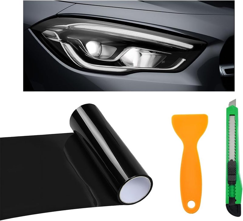 KVAEY Car Light Tint Film, 12×48 Inch Tint Vinyl Wrap Film Roll with Squeegee and Cutter, Self-Adhesive Film Sticker for Car Headlights Tail Lights Fog Lights, Car Accessories - Image 1